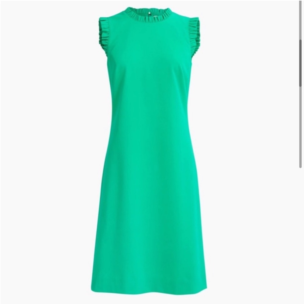J Crew Factory Ruffleneck Knee Length Suit Dress Women Sz 14 Green Sleeveless